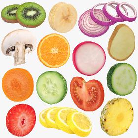 3D Round Vegetable and Fruit Slice Collection model